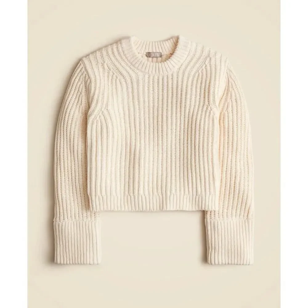 J. Crew Heritage Cotton Fisherman Crewneck Sweater Antique White Size M NWT
